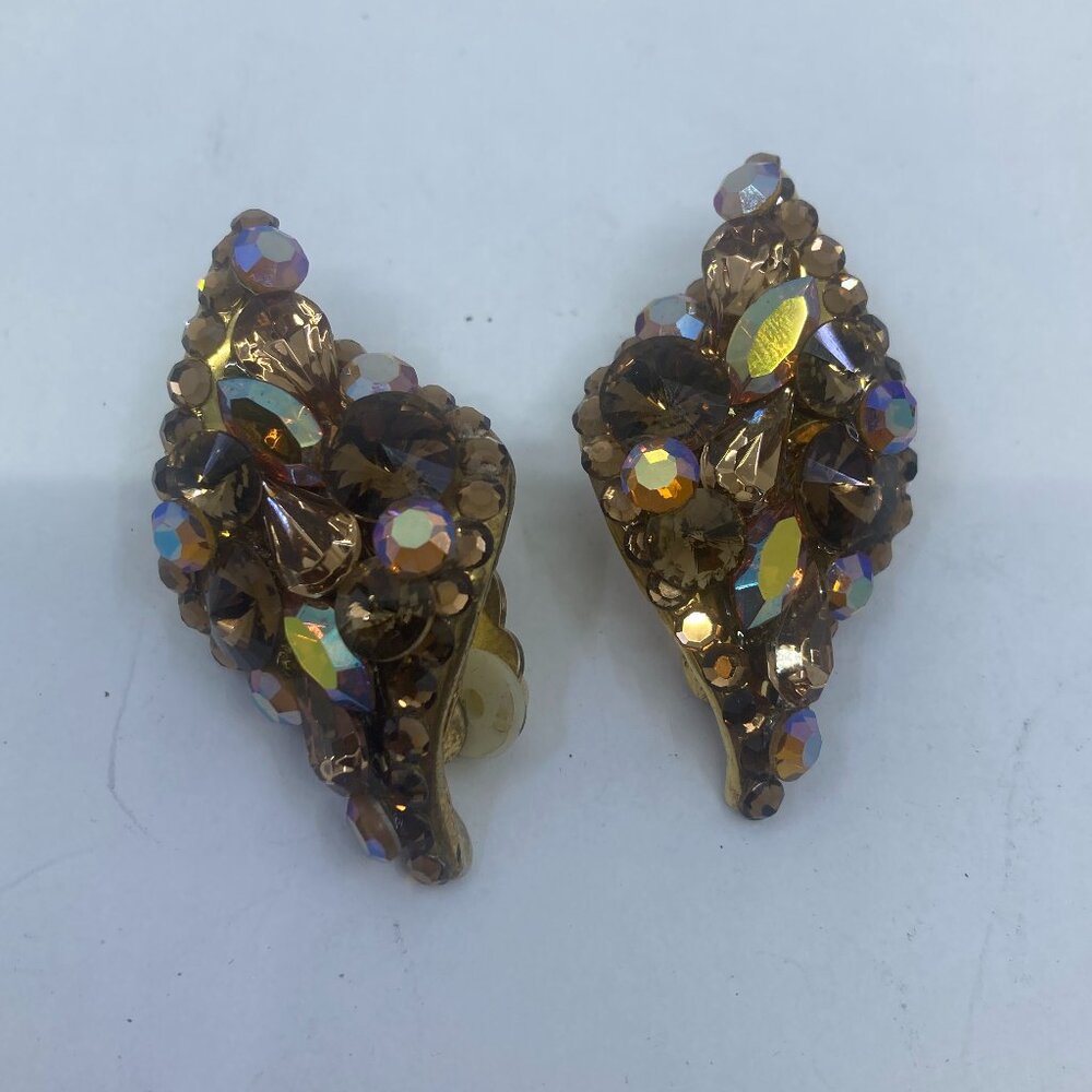 Vtg Alice Caviness ? made in USA rhinestone crystal clip earrings